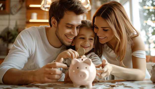 Famiglia felice che risparmia sulle bollette
